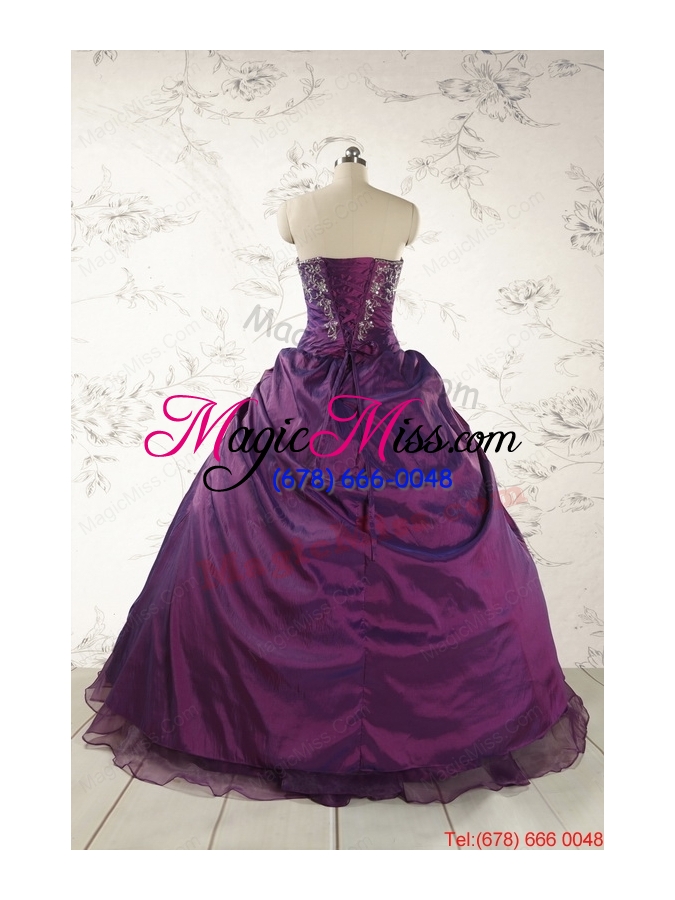 wholesale 2015 modern purple sweetheart appliques quinceanera dresses