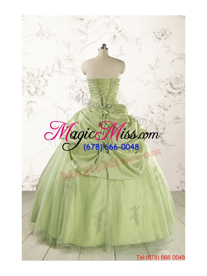 wholesale 2015 sweetheart beading quinceanera dress in yellow green