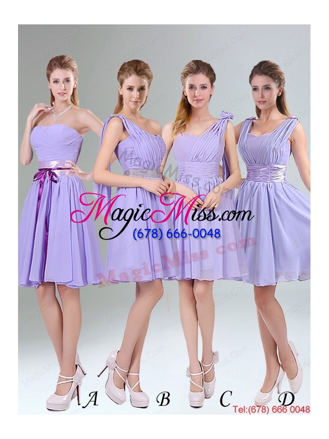 wholesale gorgeous mini length lavender dama dress with ruching and handmade flower
