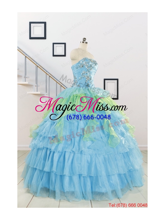wholesale pretty beading strapless multi-color quinceanera dress for 2015