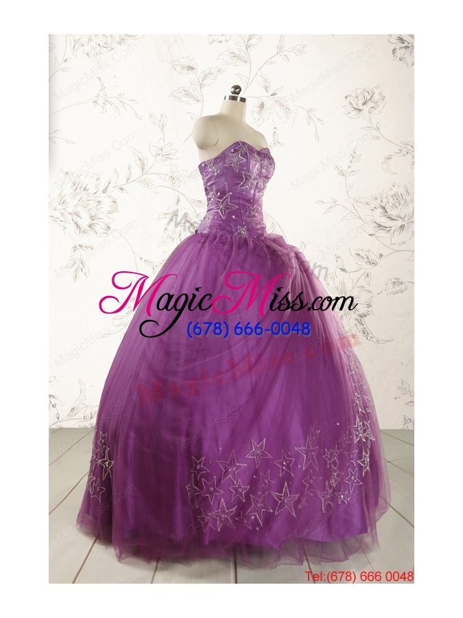 wholesale 2015 formal sweetheart appliques purple quinceanera dresses