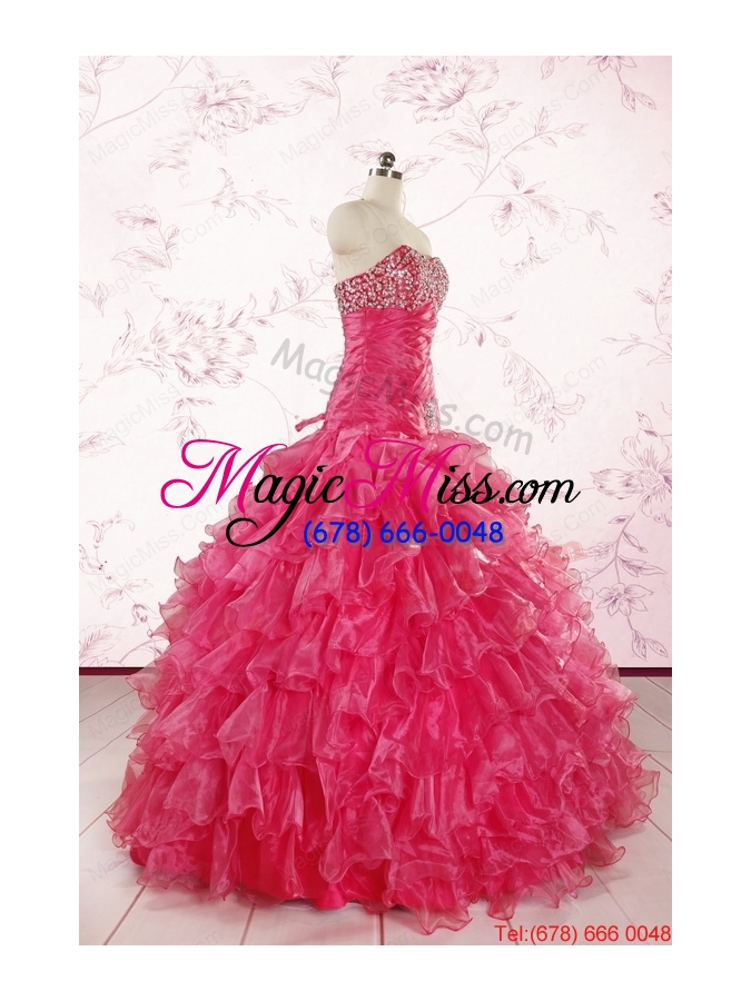 wholesale 2015 sweetheart sequins ruffles unique hot pink quinceanera dresses