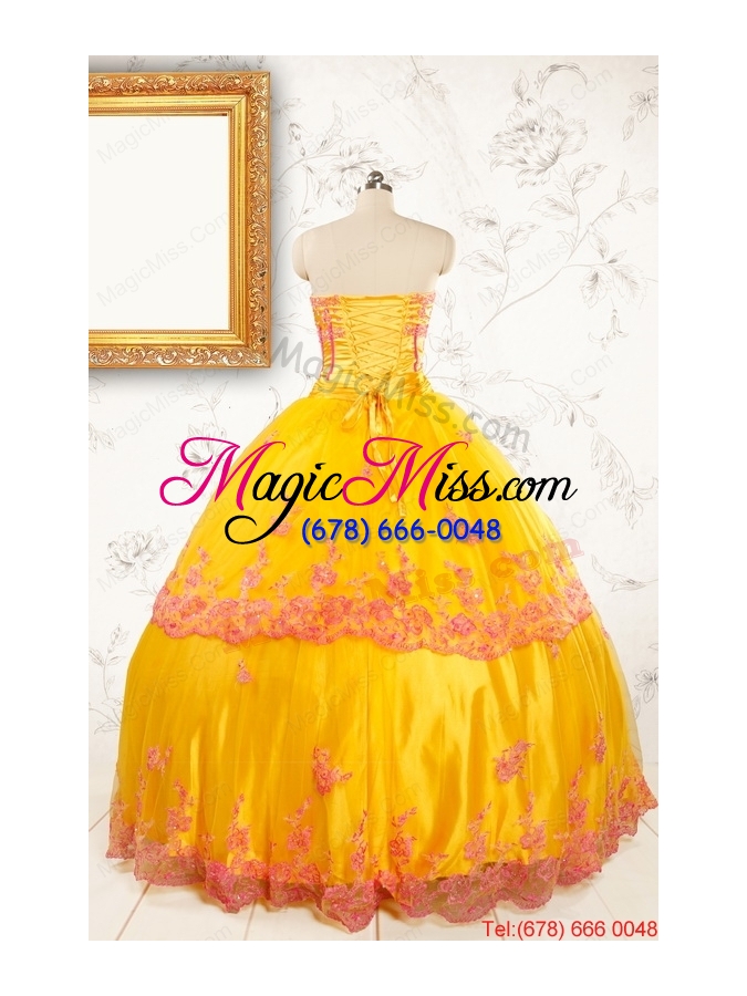 wholesale gold strapless beautiful quinceanera dresses with appliques
