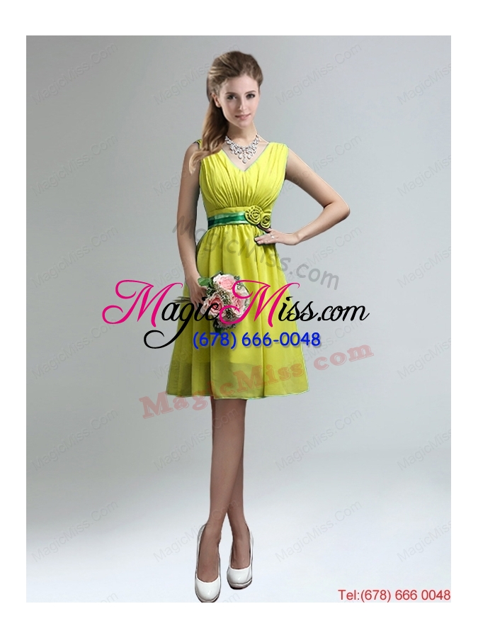 wholesale elegant v-neck ruched dama dress with belt for sale