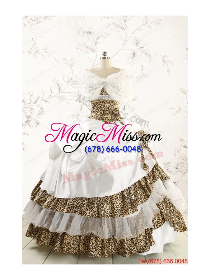 wholesale 2015 unique quinceanera dresses with strapless leopard