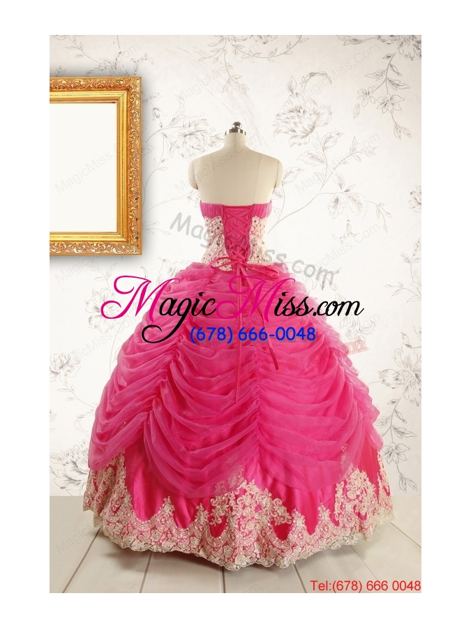 wholesale luxurious lace appliques 2015 quinceanera gowns in hot pink