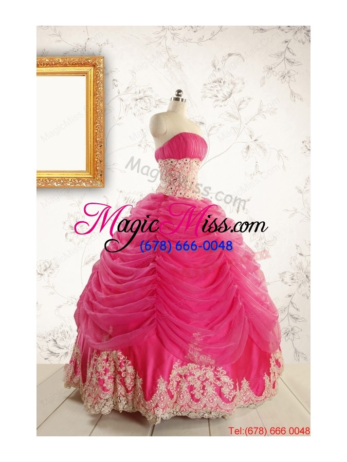 wholesale luxurious lace appliques 2015 quinceanera gowns in hot pink