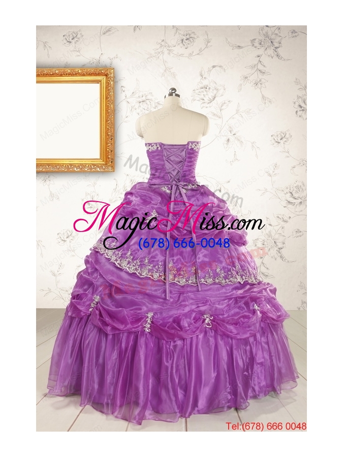 wholesale pretty strapless lilac quinceanera dresses with appliques for 2015