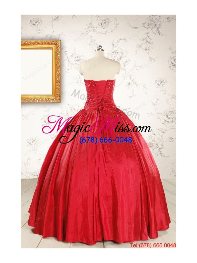 wholesale cheap red strapless sweet 16 dresses with beading