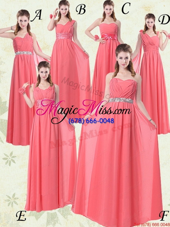 wholesale sweetheart watermelon long dama dress with bow belt