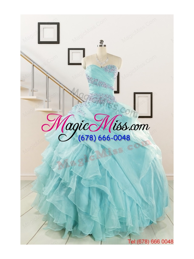 wholesale sweetheart organza beading and ruffles quinceanera dresses for 2015