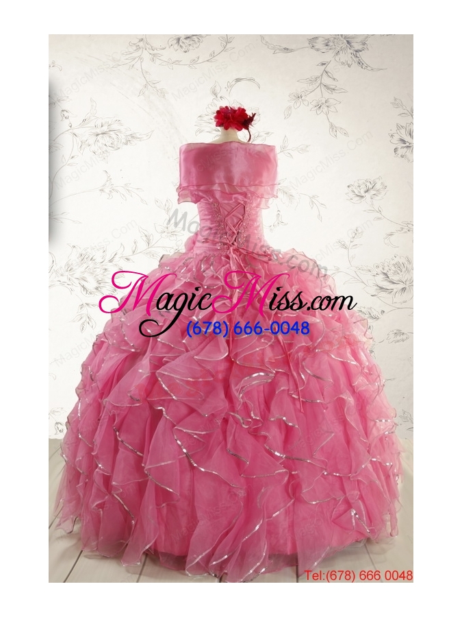wholesale 2015 new style rose pink quinceanera dresses with  beading