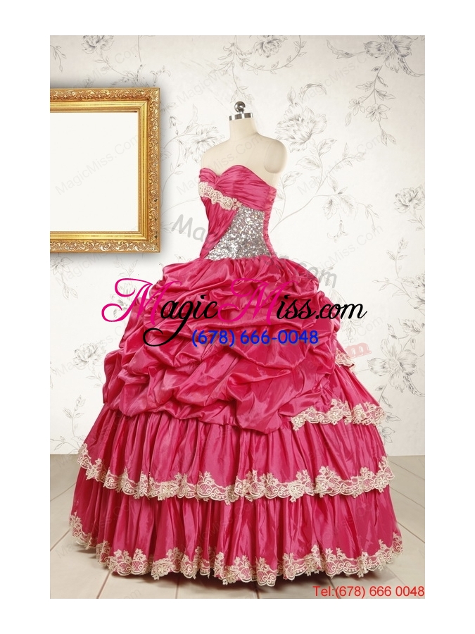 wholesale cheap appliques sweet 15 dresses in coral red