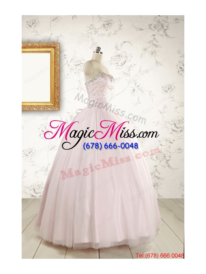 wholesale 2015 pretty beading light pink quinceanera dresses