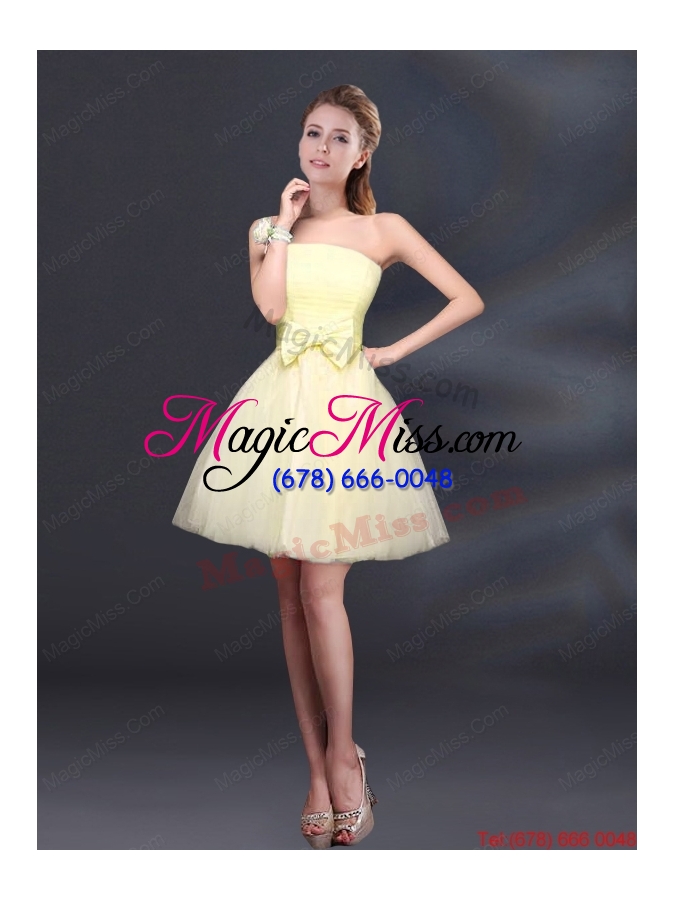 wholesale 2015 bowknot a line strapless dama dress with lace up