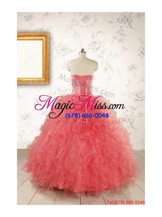 wholesale watermelon red exquisite quinceanera dresseswith appliques and ruffles