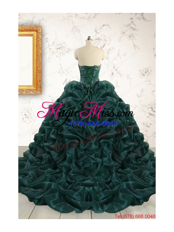 wholesale 2015 luxurious dark green sweet 16 dresses with beading