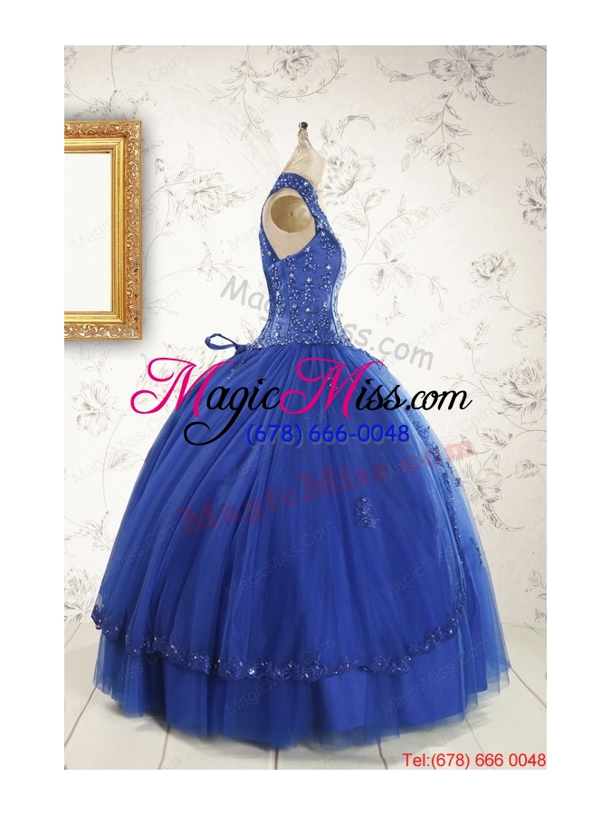 wholesale 2015 haltertop appliques and beading dresses for 15 in royal blue