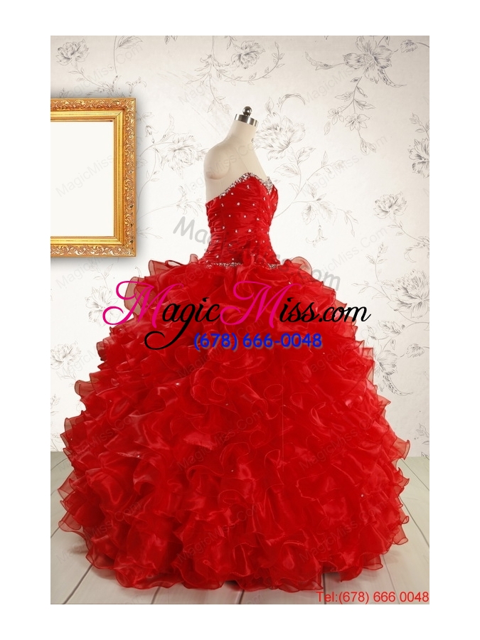 wholesale pretty ball gown sweetheart 2015 red quinceanera dresses with beading