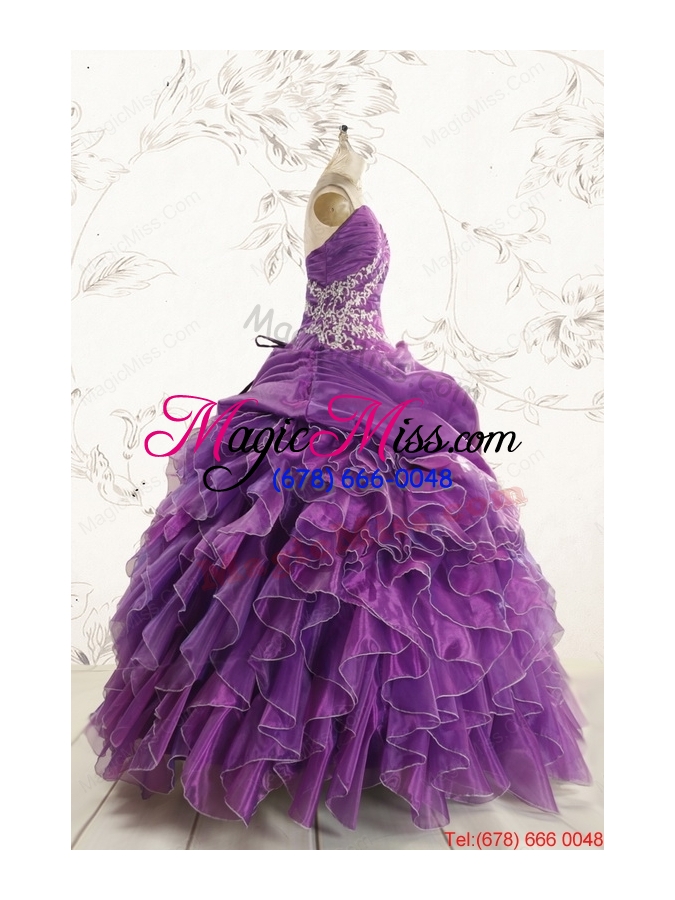 wholesale romantic purple ball gown 2015 quinceanera dress with appliques and ruffles