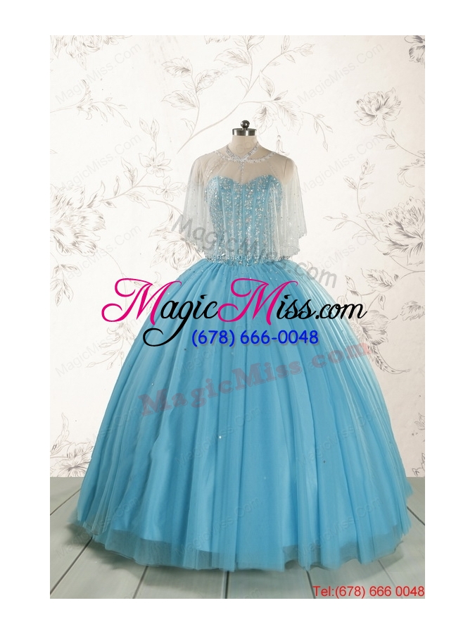 wholesale 2015 brand new style ball gown beading quinceanera dress in baby blue