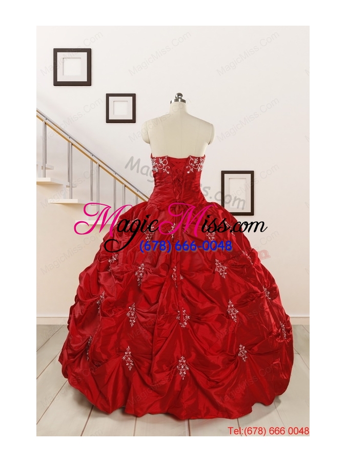 wholesale cheap appiques beading quinceanera dresses in red