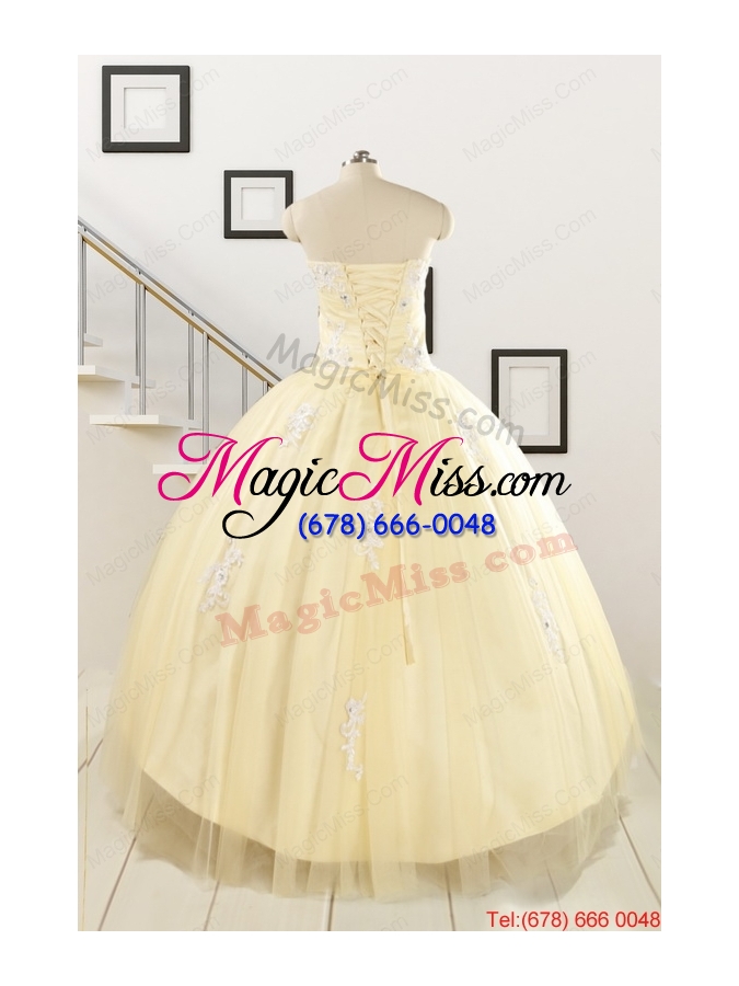 wholesale luxurious sweetheart appliques sweet 16 dresses in light yellow