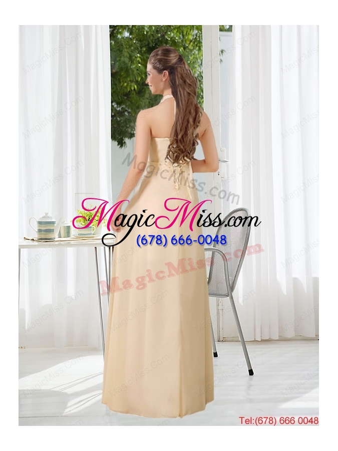 wholesale popular empire halter ruching dama dress with hand made flowers