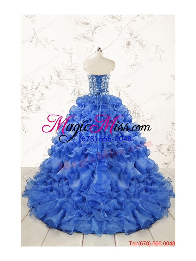 wholesale hot sale beading royal blue sweet 15 dresses with sweep train