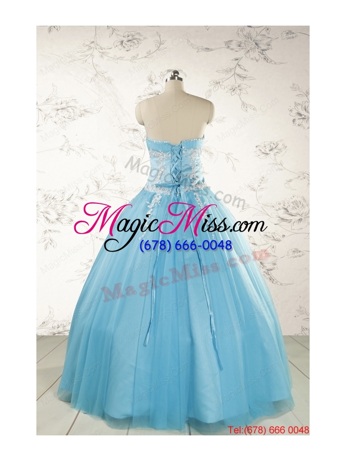 wholesale pretty beading and appliques quinceanera dresses in aqua blue for 2015