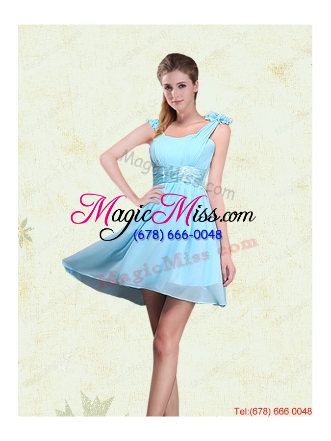 wholesale 2015 ruching chiffon aqua blue dama dresses with mini length