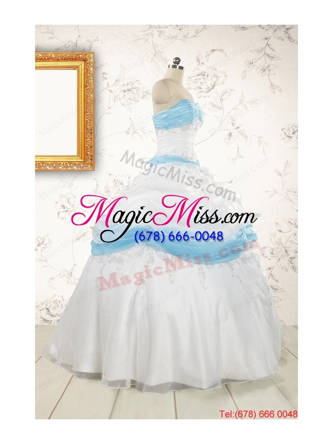 wholesale elegant ball gown quinceanera dress in white and baby blue
