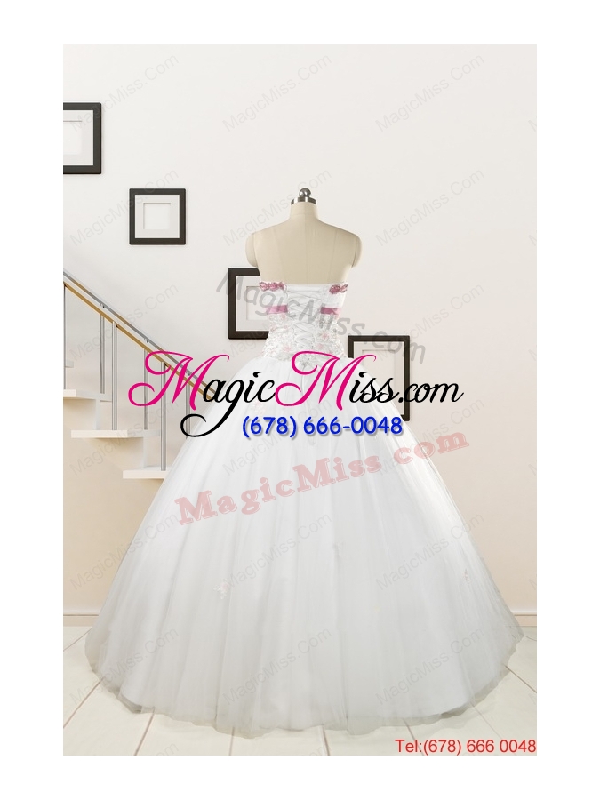 wholesale 2015 perfect white strapless appliques and belt quinceanera dresses