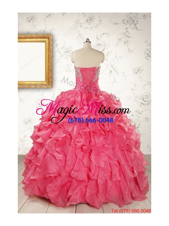 wholesale hot pink strapless beading and ruffles ball gown 2015 quinceanera dresses