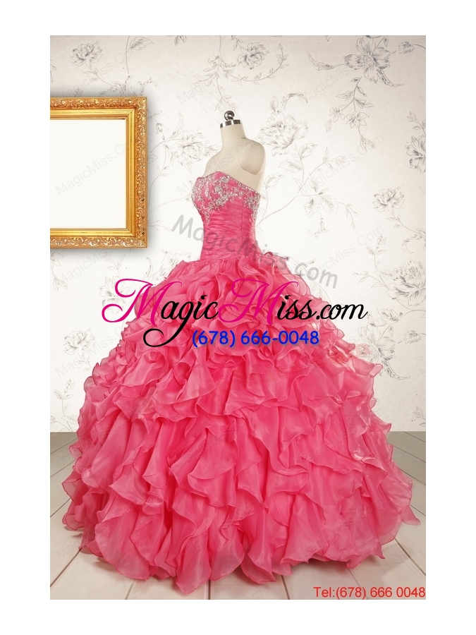 wholesale hot pink strapless beading and ruffles ball gown 2015 quinceanera dresses