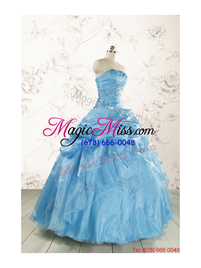 wholesale 2015 aqua blue hot sale appliques quinceanera dresses