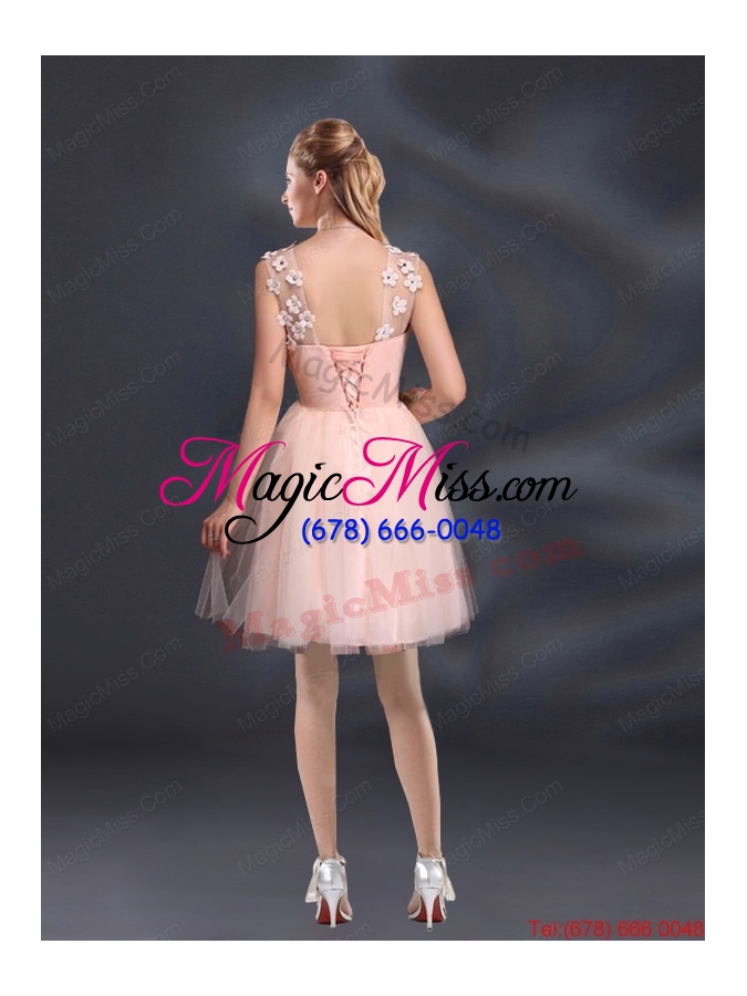 wholesale straps appliques dama dresses in baby pink