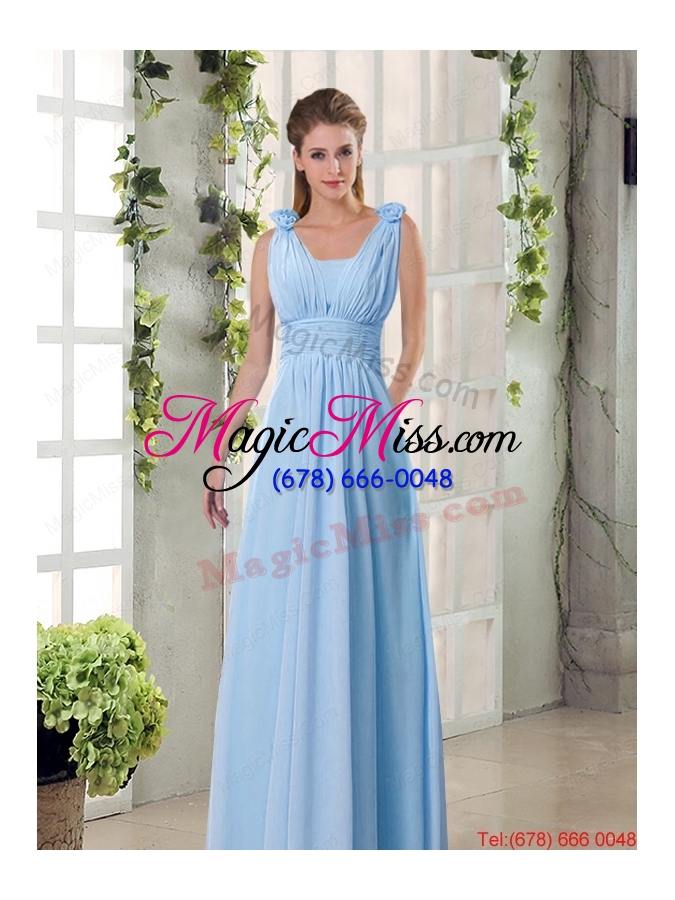 wholesale straps empire ruching hand made flowers 2015 dama dresses