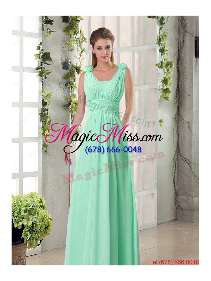 wholesale straps empire ruching hand made flowers 2015 dama dresses