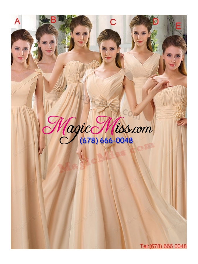 wholesale scoop ruching cap sleeves chiffon dama dresses in champagne