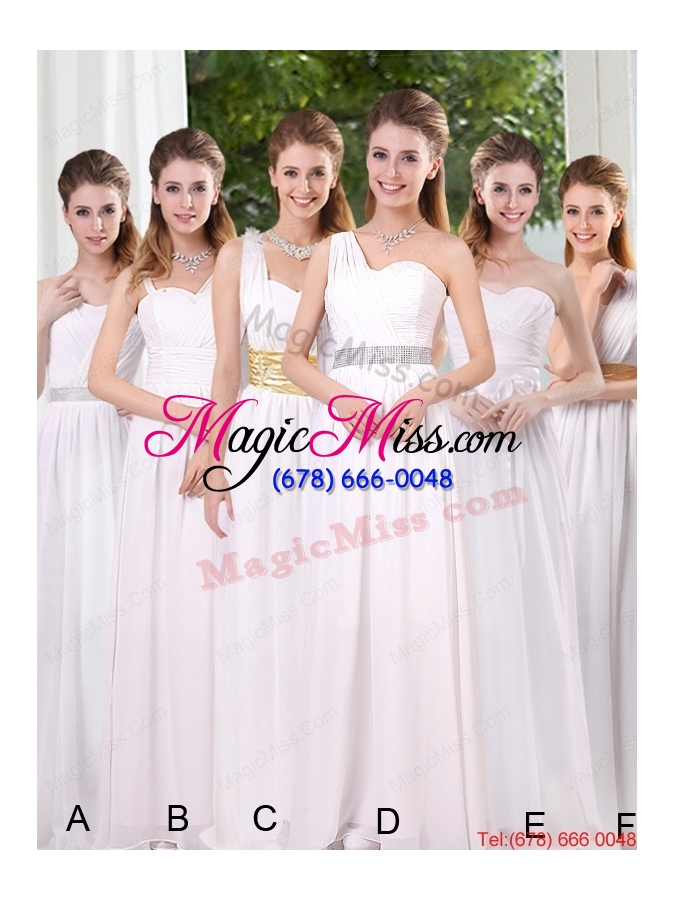 wholesale one shoulder empire ruching sequins white dama dresses