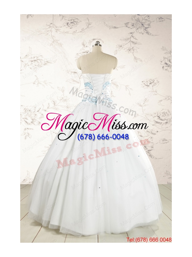 wholesale 2015 beautiful appliques and beading white quinceanera dresses