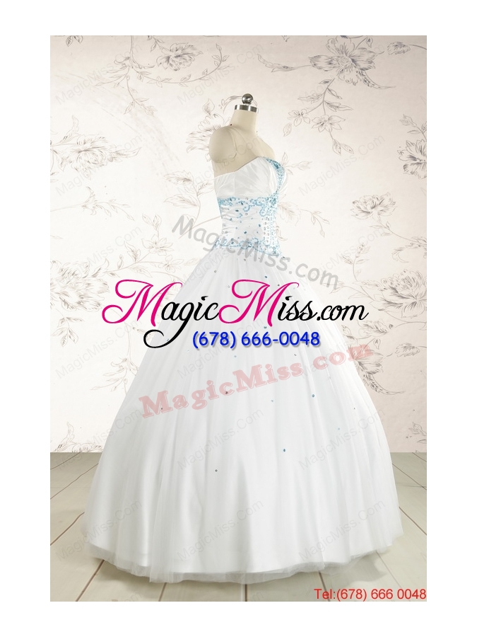 wholesale 2015 beautiful appliques and beading white quinceanera dresses