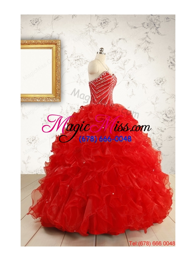 wholesale 2015 luxurious sweetheart beading red quinceanera dresses