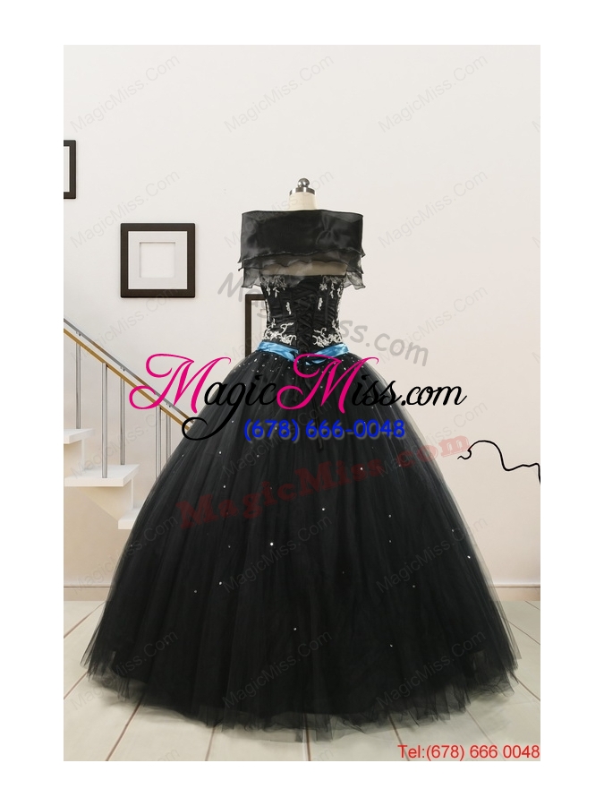 wholesale pretty appliques and beading black quinceanera dresses