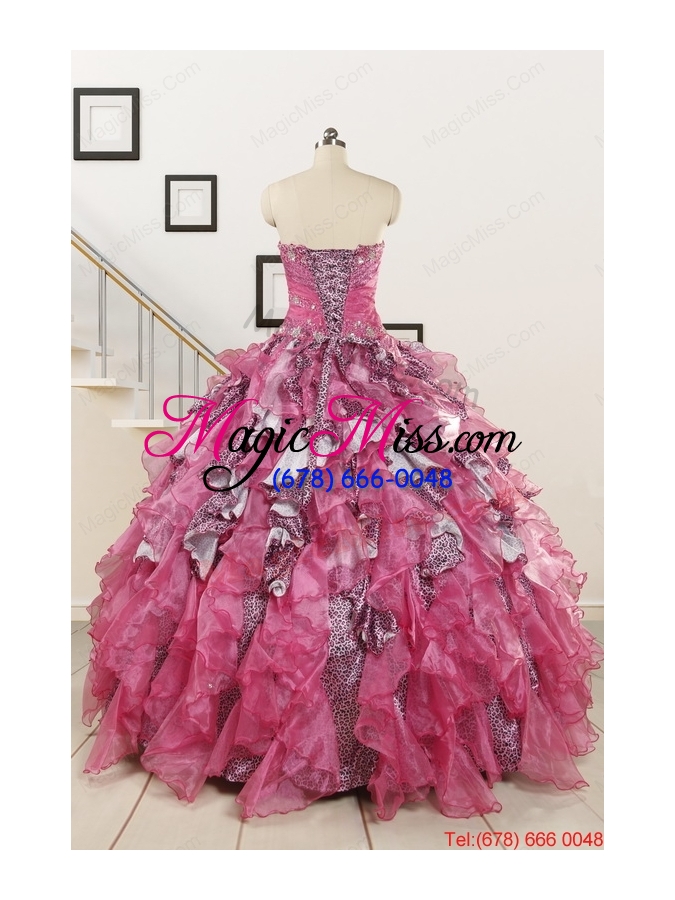 wholesale exclusive beading hot pink sweet 15 dress with leopard