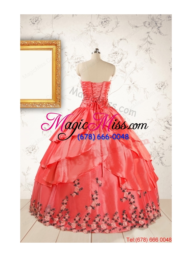 wholesale 2015 exquisite quinceanera gowns with ruching and appliques