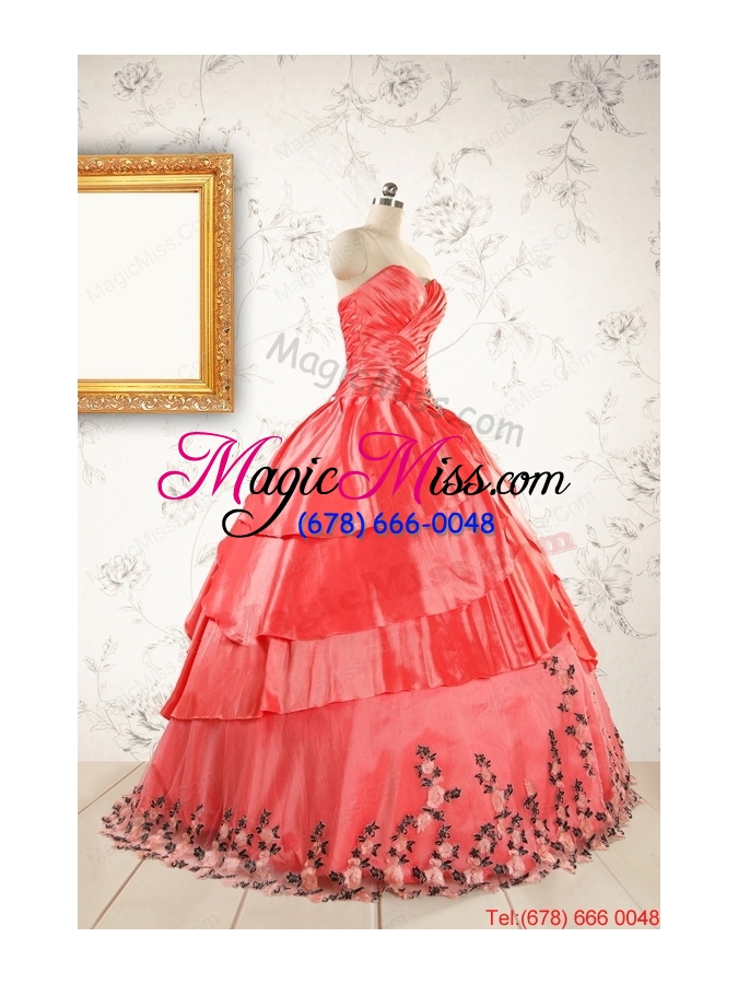 wholesale 2015 exquisite quinceanera gowns with ruching and appliques
