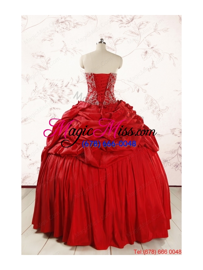 wholesale 2015 red affordable sweetheart beading quinceanera dresses