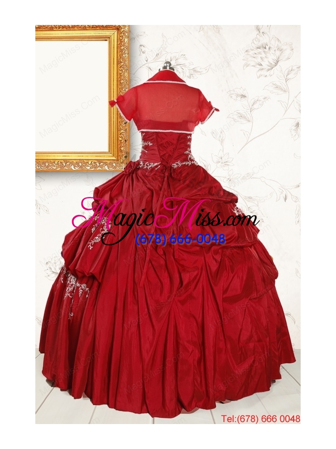 wholesale wine red appliques sweetheart 2015 quinceanera dress